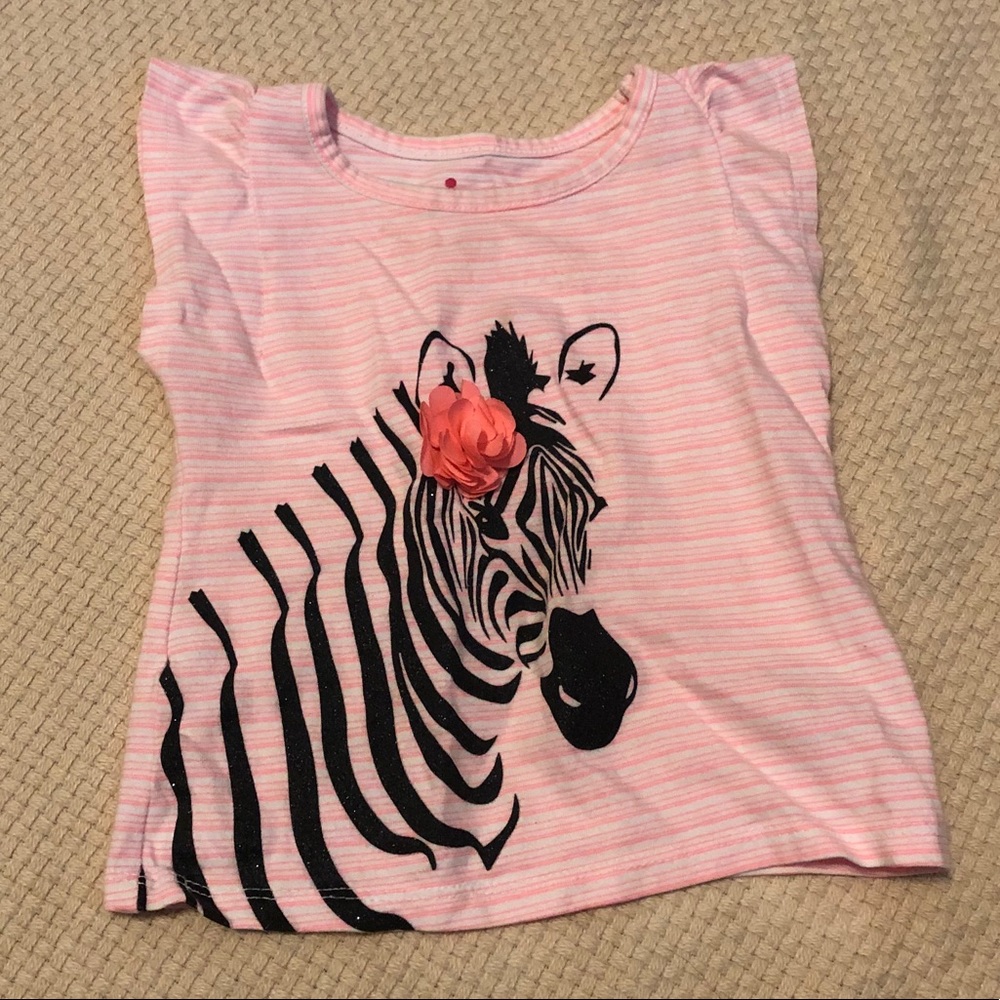 18 month pink and white striped t shirt with zebra